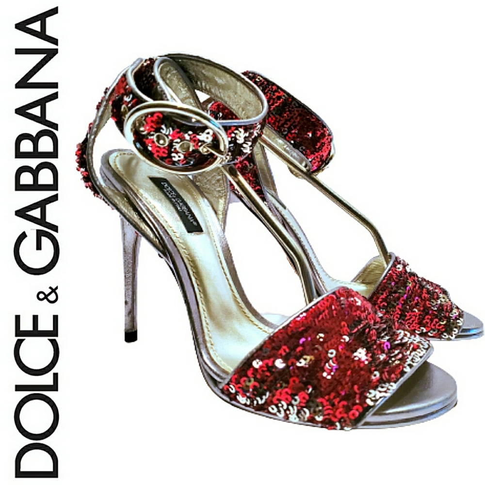 💄Red & Silver Sequin Heels